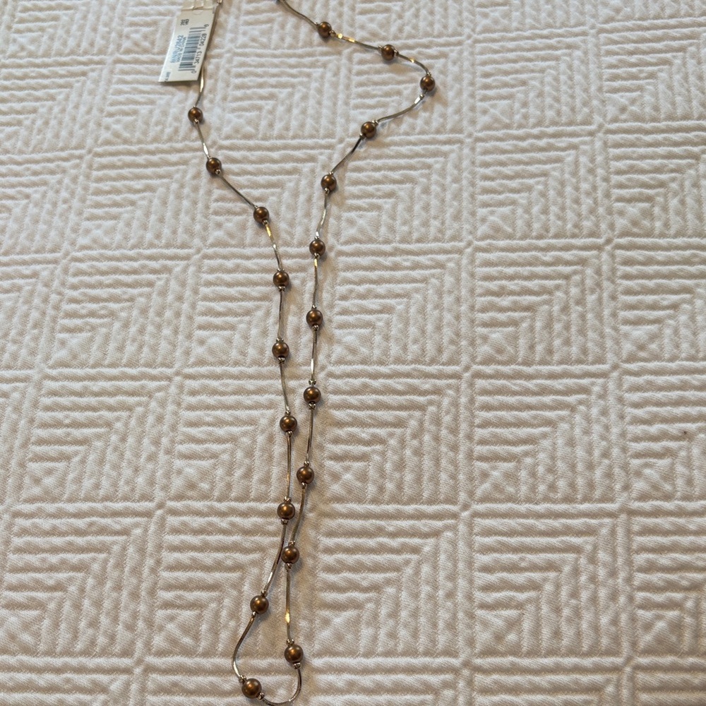 Monet Gold Necklace with brown pearl like beads
